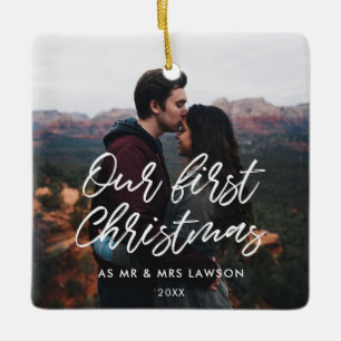 Ornement En Céramique Moderne Notre premier couple de Noël