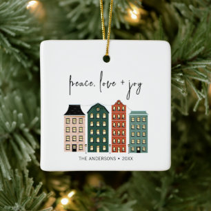 Ornement En Céramique Moderne Paix Amour & Joie Noël Ville Vacances