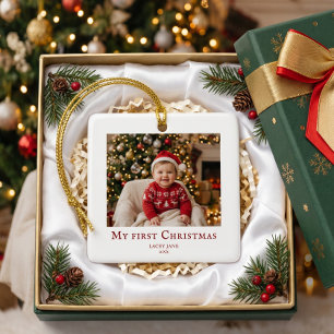Ornement En Céramique Mon premier Noël bébé photo Blanc et Rouge