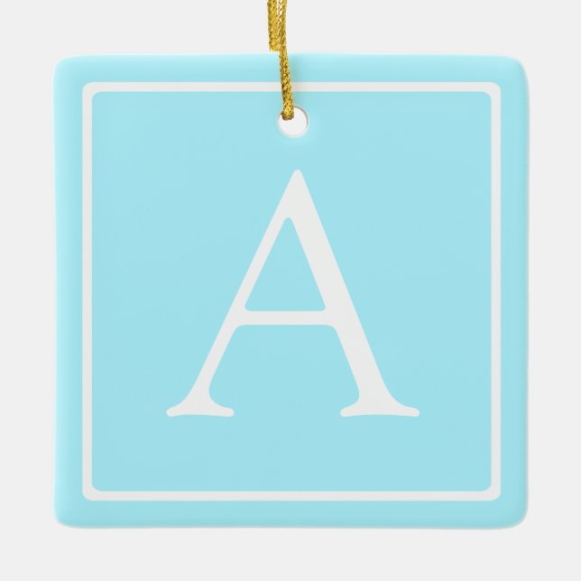 Ornement En Céramique Monogramme bleu ciel simple (Devant)