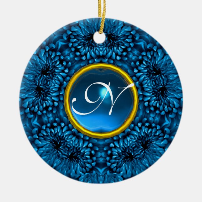 ORNEMENT EN CÉRAMIQUE MONOGRAMME BLUE DAHLIA SAPPHIRE (Devant)