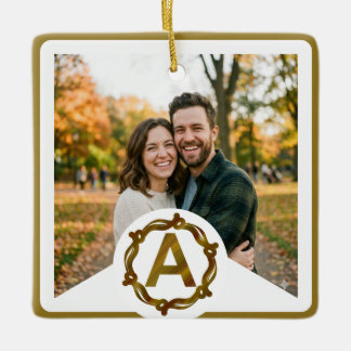 Ornement En Céramique Monogramme d'Artisan Personnalisé A | Cadre en Boi