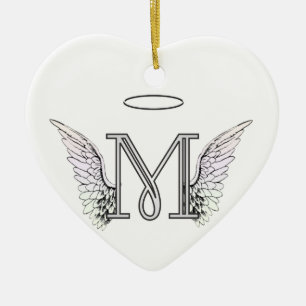 Ornement En Céramique Monogramme initial de la lettre M avec des ailes