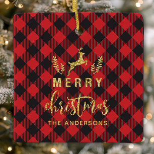 Ornement En Céramique Monogramme Joyeux Noël Plaid de Buffalo