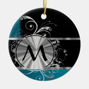 Ornement En Céramique Monogramme noir et argenté turquoise