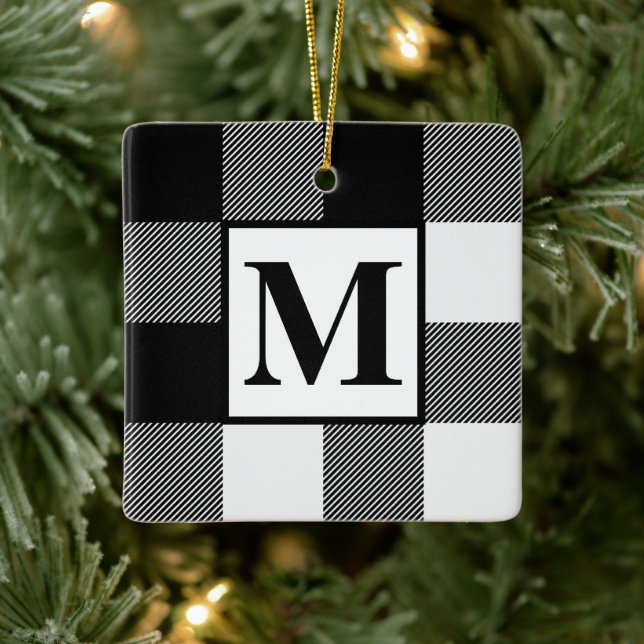 Ornement En Céramique Monogramme noir et blanc Buffalo plaqué Noël (Arbre)