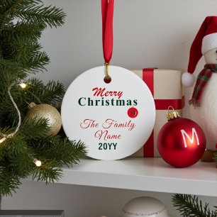 Ornement En Céramique Monogramme, nom et année Personnalisé Joyeux Noël