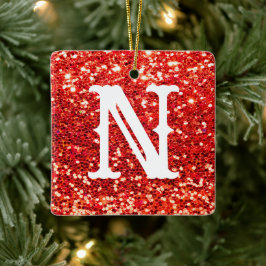 Ornement En Céramique Monogramme Parties scintillant rouge Fêtes de Noël