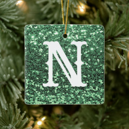 Ornement En Céramique Monogramme Parties scintillant verte Fête de Noël 