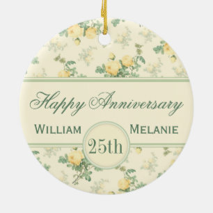 Ornement En Céramique Monogramme personnalisé de l'anniversaire