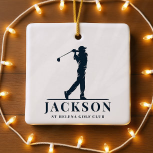 Ornement En Céramique Monogramme personnalisé Golf Swing Marine Bleu Bla