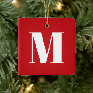 Ornement En Céramique Monogramme rouge coutume initiale Noël
