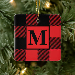 Ornement En Céramique Monogramme Rouge et noir Buffalo plaqué Noël
