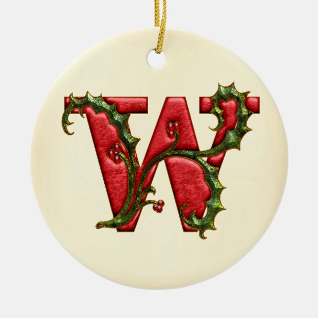 Ornement En Céramique Monogramme W de houx de Noël (Devant)