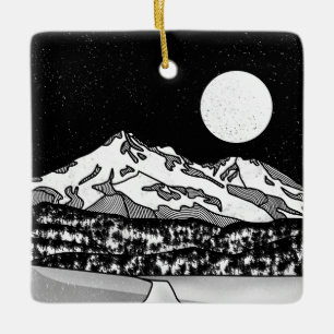 Ornement En Céramique Mont Shasta noir et blanc