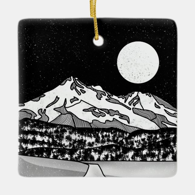 Ornement En Céramique Mont Shasta noir et blanc (Devant)