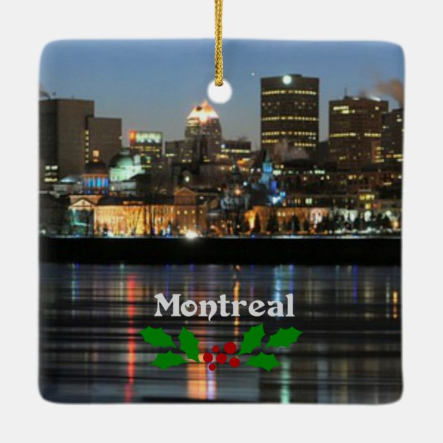 Ornement En Céramique Montreal Skyline avec Noël holly (Dos)
