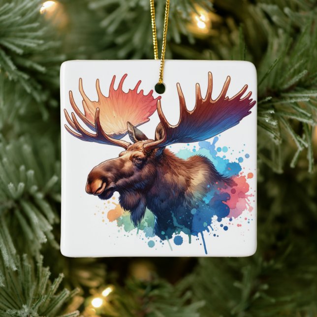 Ornement En Céramique Moose aquarelle (Arbre)