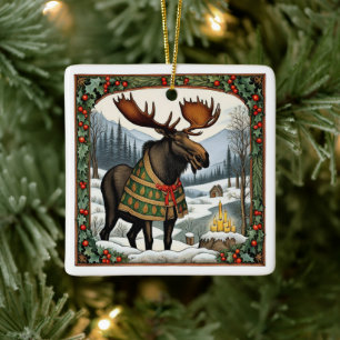 Ornement En Céramique Moose de vacances d'hiver