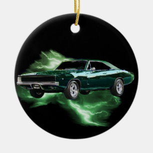 Ornement En Céramique Mopar : 'Chargeur de 68 Dodge avec la foudre verte