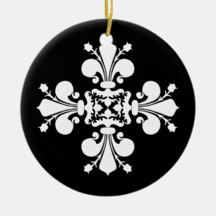 Ornement En Céramique Motif blanc élégant de damassé de fleur de lis