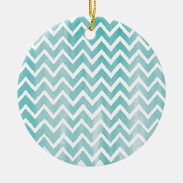 Ornement En Céramique Motif bleu-clair de Chevron d'aquarelle (Devant)