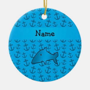 Ornement En Céramique Motif bleu personnalisé d'ancres de requin nommé
