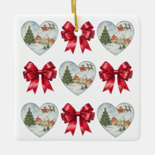 Ornement En Céramique Motif Coquette de Noël Cœurs et Rubans