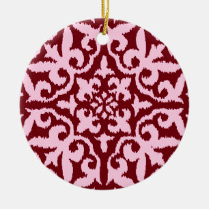 Ornement En Céramique Motif damassé Ikat - Bourgogne et Rose