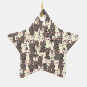 Ornement En Céramique Motif de chats blancs et gris