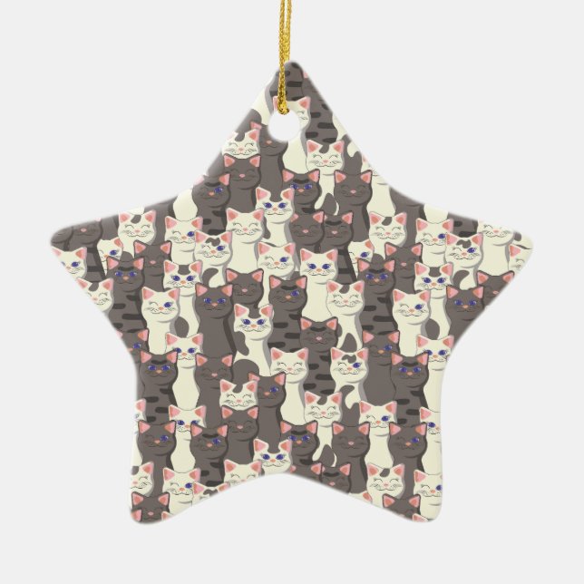 Ornement En Céramique Motif de chats blancs et gris (Devant)
