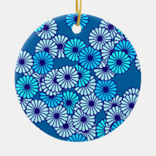 Ornement En Céramique Motif de fleurs Art déco - tons bleus