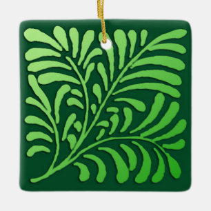 Ornement En Céramique Motif de fougères Art déco - tons verts