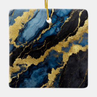 Ornement En Céramique Motif en marbre bleu avec or