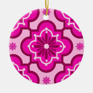 Ornement En Céramique Motif en tuiles marocaines - Fuchsia Pink