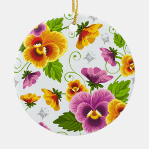 Ornement En Céramique Motif floral jaune et rose