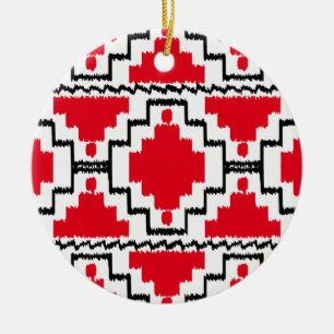 Ornement En Céramique Motif Ikat Aztec - Rouge, Noir et Blanc