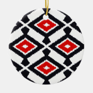 Ornement En Céramique Motif Ikat - Rouge foncé, noir et blanc