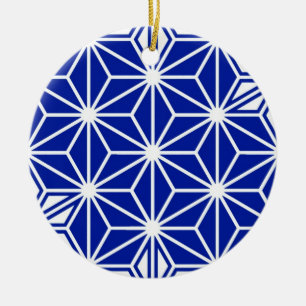 Ornement En Céramique Motif japonais Asanoha - bleu cobalt