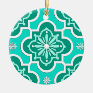 Ornement En Céramique Motif marocain en tuiles - Turquoise et Aqua