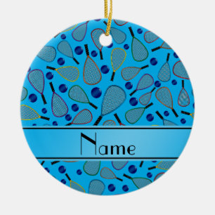 Ornement En Céramique Motif nommé personnalisé de racquetball de bleu