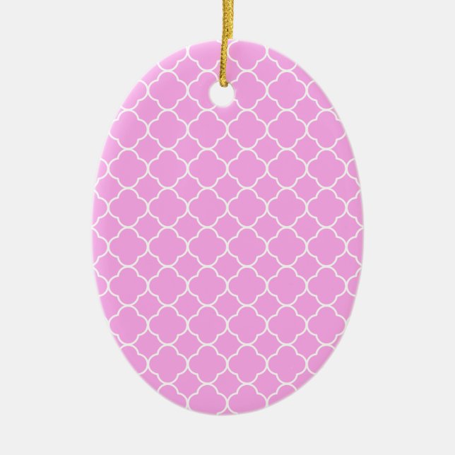 Ornement En Céramique Motif Quatrefoil Rose Et Blanc (Devant)