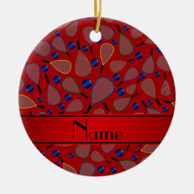 Ornement En Céramique Motif rouge nommé personnalisé de racquetball (Devant)