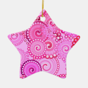 Ornement En Céramique Motif tourbillon fractal, rose et fuchsia