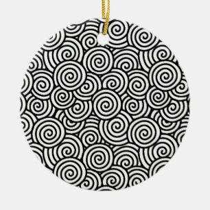 Ornement En Céramique Motif tourbillon japonais - blanc et noir