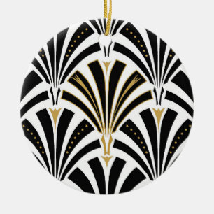 Ornement En Céramique Motif ventilateur Art déco - noir et blanc