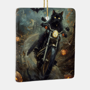 Ornement En Céramique Moto à équitation Chat Noir Halloween effrayant