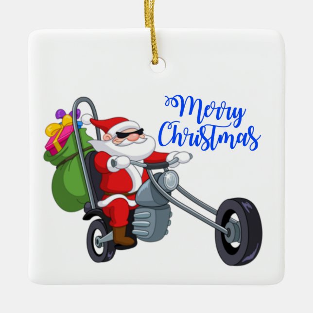Ornement En Céramique moto de noël père Noël (Devant)