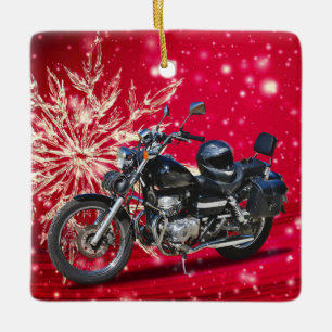 Ornement En Céramique Motocyclette Red Snowflake et Casque Noël