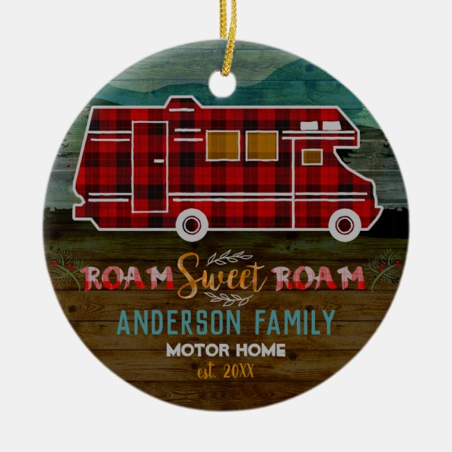 Ornement En Céramique Motorhome rv Camper Travel Van Rustic Personalized (Devant)